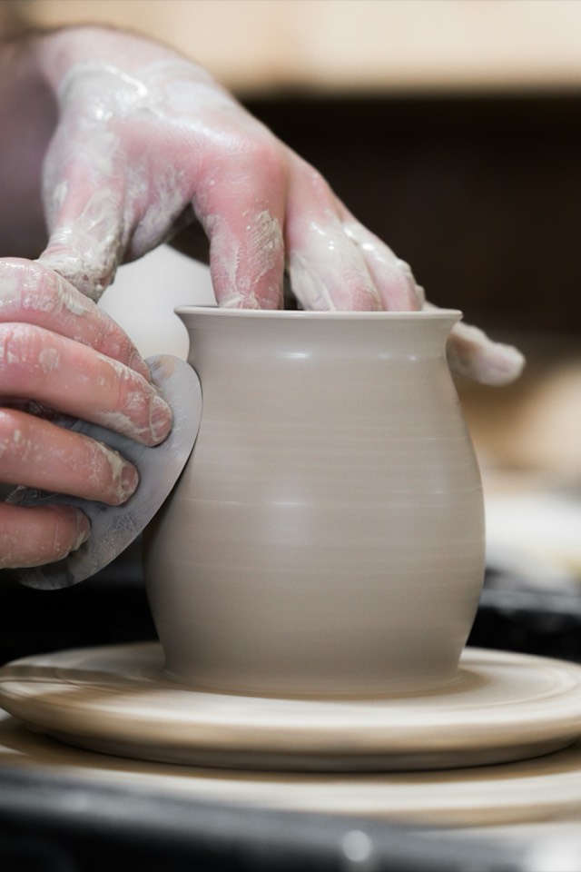 Handmade pottery on a spinning wheel
